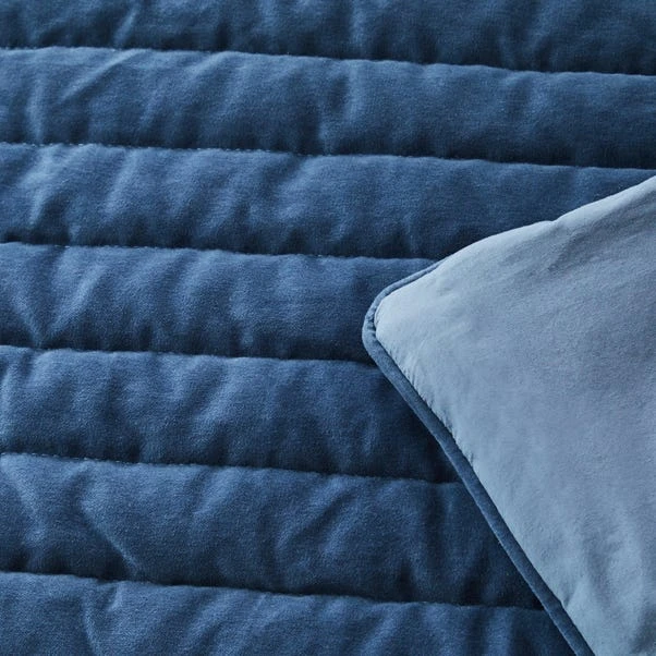 Dorma Remington Cotton Velvet Blue Bedspread 4 Dorma Remington Cotton Velvet Blue Bedspread - Image 2