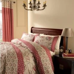 Catherine Lansfield Kashmir Red Duvet Cover And Pillowcase Set -Bedding Store 30620891