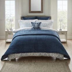 Dorma Remington Cotton Velvet Blue Bedspread 7 Dorma Remington Cotton Velvet Blue Bedspread -Bedding Store 30646839