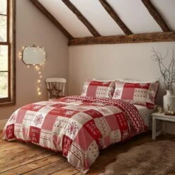 Catherine Lansfield Let It Snow Cotton Rich Red Duvet Cover And Pillowcase Set -Bedding Store 30673066