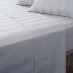 Hotel Cotton 230 Thread Count White Stripe Flat Sheet -Bedding Store 30691242