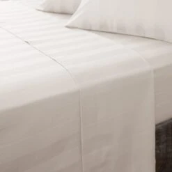 Hotel Cotton 230 Thread Count White Stripe Flat Sheet -Bedding Store 30691261