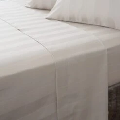 Hotel Cotton 230 Thread Count White Stripe Flat Sheet -Bedding Store 30691279