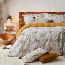 Furn. Riva Atlas Ochre Brushed Cotton Duvet Cover And Pillowcase Set