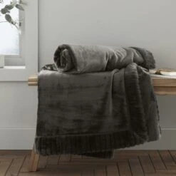 Catherine Lansfield Faux Velvet 150cm X 200cm Throw -Bedding Store 30812058