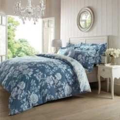 Holly Willoughby Bryony Blue Reversible Duvet Cover And Pillowcase Set -Bedding Store 30848068