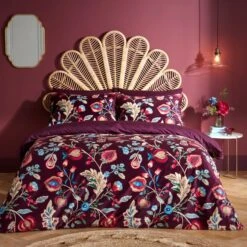 Delilah Purple Floral Fruit Tree Luxury Velvet Duvet Cover & Pillowcase Set -Bedding Store 30854860