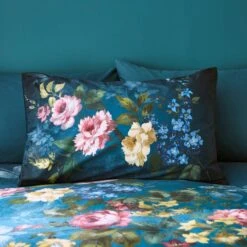Arabella Blue Floral Luxury Velvet Duvet Cover & Pillowcase Set -Bedding Store 30854981 alt01