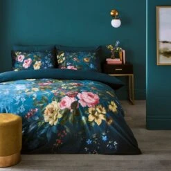 Arabella Blue Floral Luxury Velvet Duvet Cover & Pillowcase Set -Bedding Store 30854983