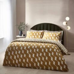 HÖEM Zabine Cotton Rich Duvet Cover & Pillowcase Set, Mustard -Bedding Store 30856103