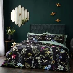 Wylder Midnight Bee Velvet Duvet Cover & Pillowcase Set, Black -Bedding Store 30856112