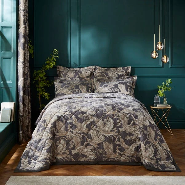 Dorma Gilded Crane Charcoal Bedspread 3 Dorma Gilded Crane Charcoal Bedspread