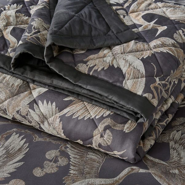 Dorma Gilded Crane Charcoal Bedspread 4 Dorma Gilded Crane Charcoal Bedspread - Image 2