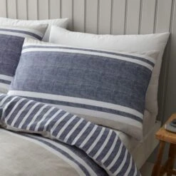Catherine Lansfield Textured Banded Stripe Reversible Duvet Cover & Pillowcase Set 39 Catherine Lansfield Textured Banded Stripe Reversible Duvet Cover & Pillowcase Set -Bedding Store 30867197 alt01