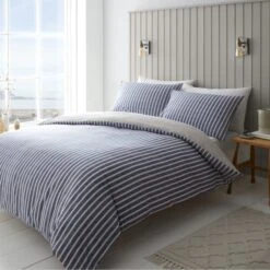 Catherine Lansfield Textured Banded Stripe Reversible Duvet Cover & Pillowcase Set 36 Catherine Lansfield Textured Banded Stripe Reversible Duvet Cover & Pillowcase Set -Bedding Store 30867198 alt02