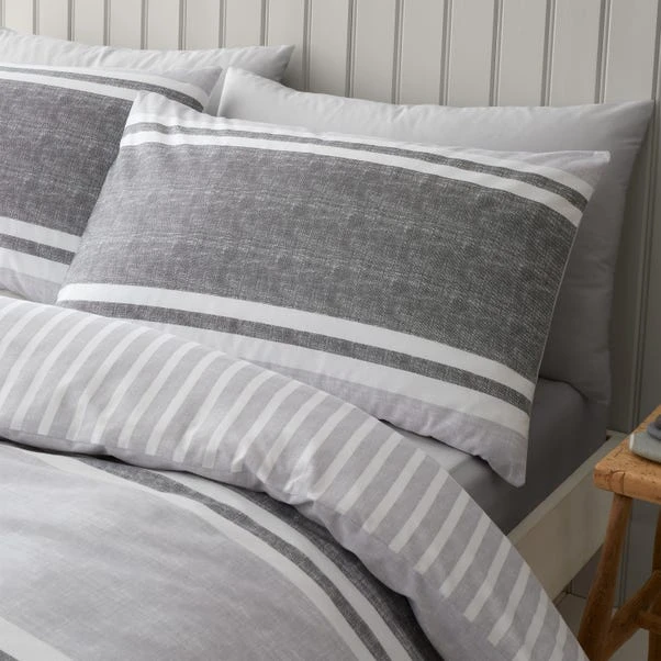 Catherine Lansfield Textured Banded Stripe Reversible Duvet Cover & Pillowcase Set 8 Catherine Lansfield Textured Banded Stripe Reversible Duvet Cover & Pillowcase Set - Image 6