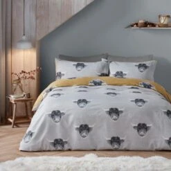 Fusion Snug Highland Cow Ochre Duvet Cover And Pillowcase Set -Bedding Store 30888684 alt03