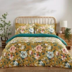 Ula Blooms Ochre Luxury Velvet Duvet Cover And Pillowcase Set