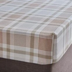 Grey Natural Check Brushed Cotton Fitted Sheet -Bedding Store 30907859
