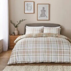 Grey Natural Check Brushed Cotton Fitted Sheet -Bedding Store 30907905 alt01