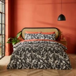 Sketched Leaf 144 Thread Count Reversible Cotton Duvet Cover & Pillowcase Set -Bedding Store 30929339