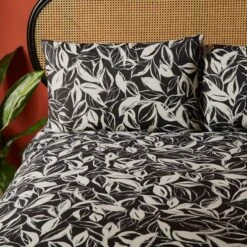 Sketched Leaf 144 Thread Count Reversible Cotton Duvet Cover & Pillowcase Set -Bedding Store 30929339 alt01