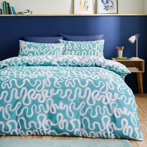 Aqua Doodle Reversible Duvet Cover And Pillowcase Set 5 Aqua Doodle Reversible Duvet Cover And Pillowcase Set - Image 3