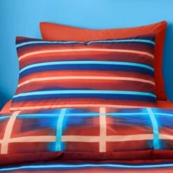 Red & Blue Neon Checks Reversible Duvet Cover And Pillowcase Set -Bedding Store 30945394 alt03