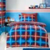 Red & Blue Neon Checks Reversible Duvet Cover And Pillowcase Set -Bedding Store 30945413