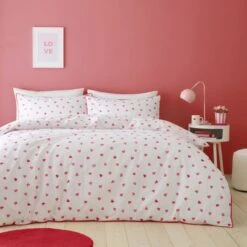 Red Hearts 100% Cotton Duvet Cover And Pillowcase Set