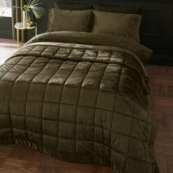 Catherine Lansfield Kingsley Matt Velvet Quilted Bedspread -Bedding Store 30962877