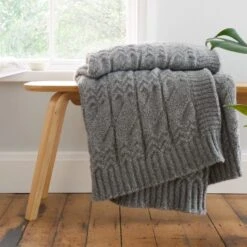 Bianca Cosy Soft Cable Knit Throw 130cm X 170cm -Bedding Store 30962930
