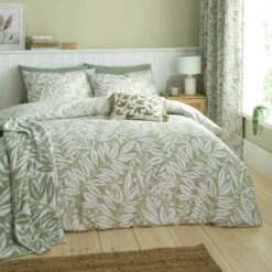Catherine Lansfield Sorrel Leaves Reversible Duvet Cover & Pillowcase Set -Bedding Store 30983024