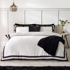 Catherine Lansfield So Soft Mono Panel Duvet Cover & Pillowcase Set -Bedding Store 30983081